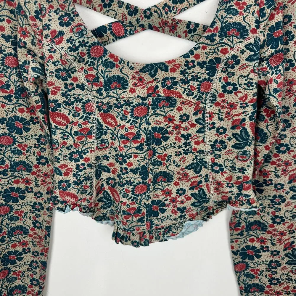 Free People Melanie Long Sleeve Top Floral Cotton Cottagecore Romantic Small NWT